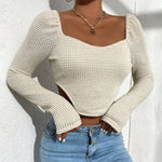 Sexy Wide Neck T-Shirt Hollow Slim Solid Color Long Sleeve Wholesale Crop Tops
