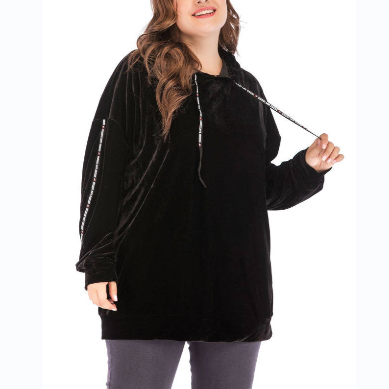 Casual Long Sleeve Velvet Curvy Tops Wholesale Plus Size Clothing