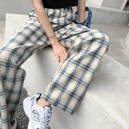 Plaid Print Loose Casual Straight Leg Trousers Wholesale Pants