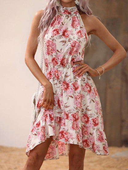 Fashion Floral Dress Sleeveless High Waist Casual Wholesale Dresses