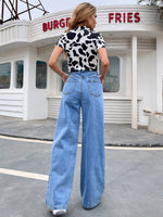 Solid Color High Waist Loose Wide Leg Pants Straight Denim Trousers Wholesale Women Jeans