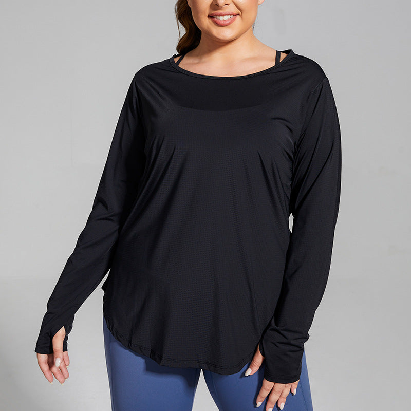 Mesh Stitching Long-Sleeve Sports Tops Breathable T-Shirts Wholesale Plus Size Clothing