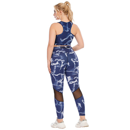 Sport Bra & Mesh Leggings Printed Curvy Activewears Yoga Fitness Suits Workout Plus Size Two Piece Sets Wholesale