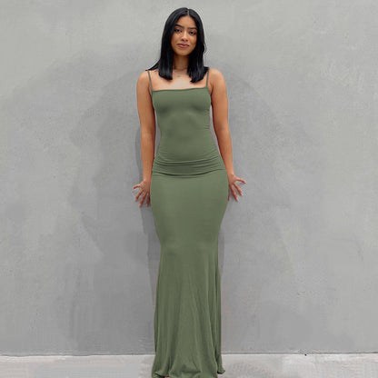 Kardashian'S Soft Lounge Long Slip Dress Solid Color Bag Hip Maxi Dresses Wholesale