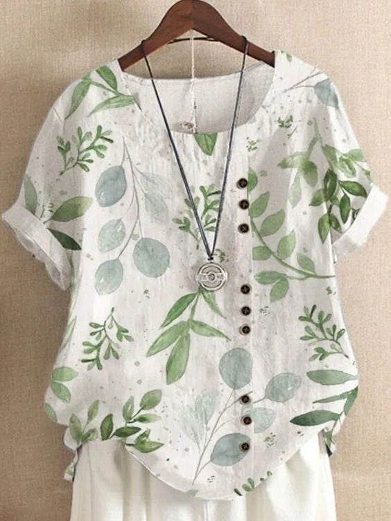 Floral Print Short Sleeve Round Neck Wholesale T-shirts For Summer