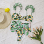 Printed Lace-Up Wide Ruffled 2pcs Bikini Sets Split Swimsuit Wholesale Womens Swimwear