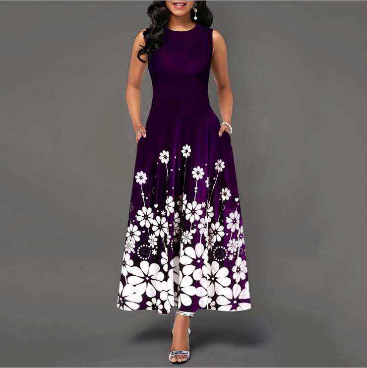 Floral Print Sleeveless Wholesale Swing Dresses for Summer