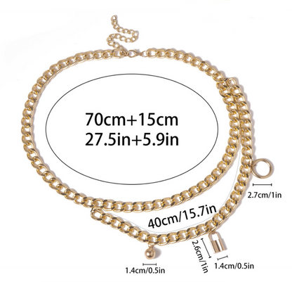 Geometric Ring Lock Body Vintage Multi-Layered Lock Shaped Ball Pendant Wholesale Waist Chain