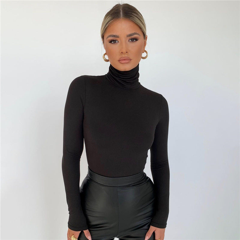Long-Sleeved Turtleneck Solid Color Tight Bottoming All-Match Blouses Wholesale Women Top