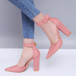 Fashion Chunky Heel Pointed Toe Buckle Commuter High Heels Wholesale Women Shoes