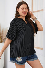 Striped Print Patchwork Button V Neck Wholesale Plus Size Tops for Women Summer