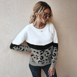 Fashion Leopard Long Sleeve Top Casual Crew Neck Women Wholesale Sweaters