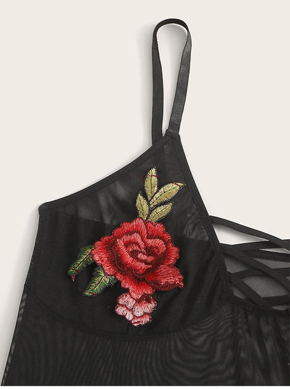 Rose Embroidery Sexy One-Piece Bodysuit Wholesale Plus Size Clothing