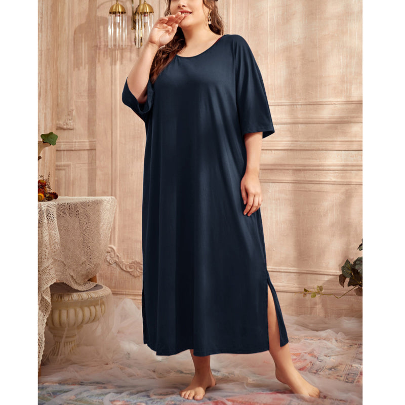 Solid Color Short Sleeve Curvy Nightdress Wholesale Plus Size Clothing