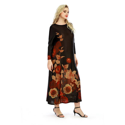 Round Neck Printed Curvy Dresses Wholesale Plus Size Clothing