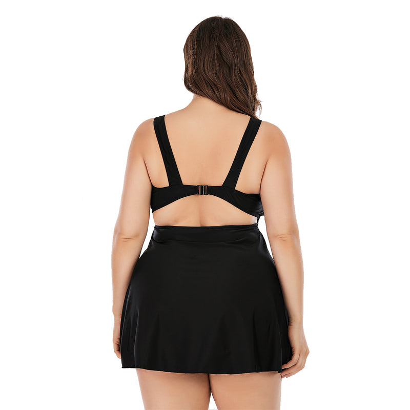 Plus Size Tankini Dress 2pcs Sets Solid Color Curvy Split Swimsuits Wholesale Womens Swimwear