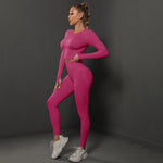 Seamless Knitted Pleated Tight Yoga Exercise Running Fitness Long Sleeve Leggings Suit Wholesale Women Clothing