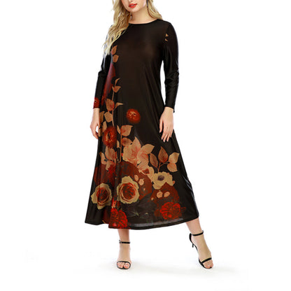 Round Neck Printed Curvy Dresses Wholesale Plus Size Clothing