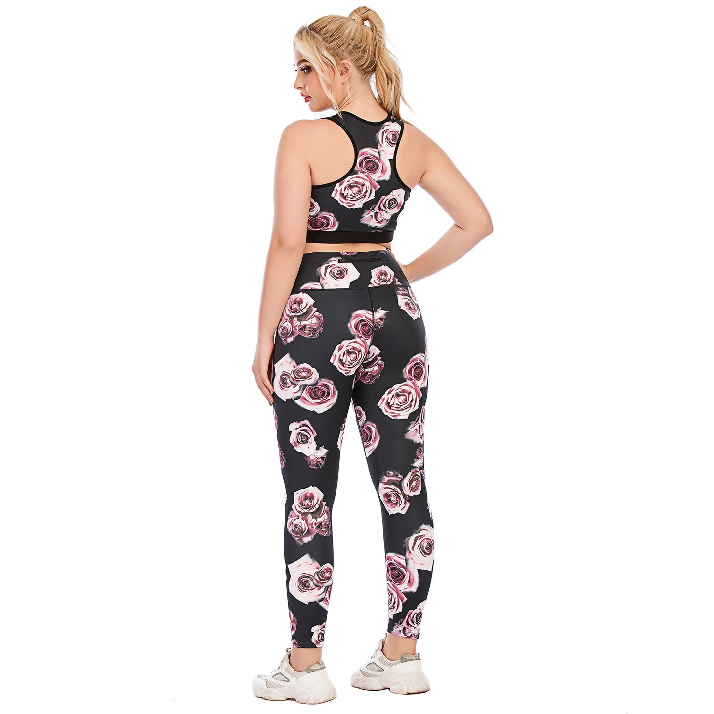 Sport Bra & Leggings Rose Print Curvy Yoga Fitness Suits Workout Plus Size Two Piece Sets Wholesale Activewears