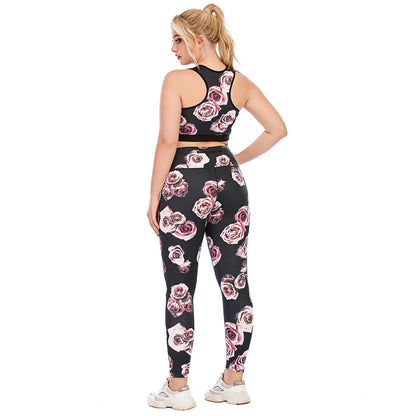 Sport Bra & Leggings Rose Print Curvy Yoga Fitness Suits Workout Plus Size Two Piece Sets Wholesale Activewears