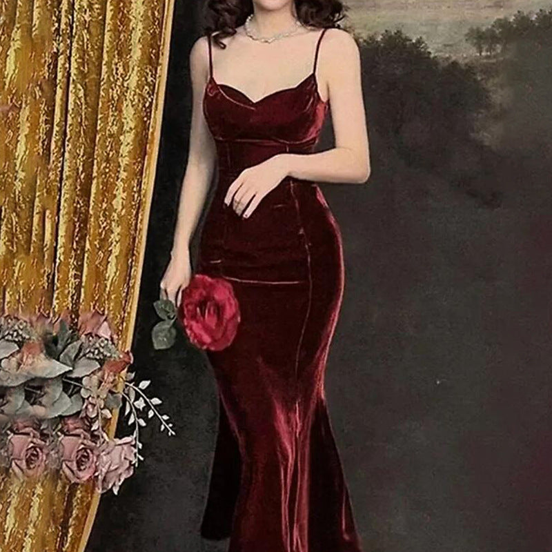 Sexy Tight Zipper Sling Velvet Dress Chest Padded Wholesale Dresses