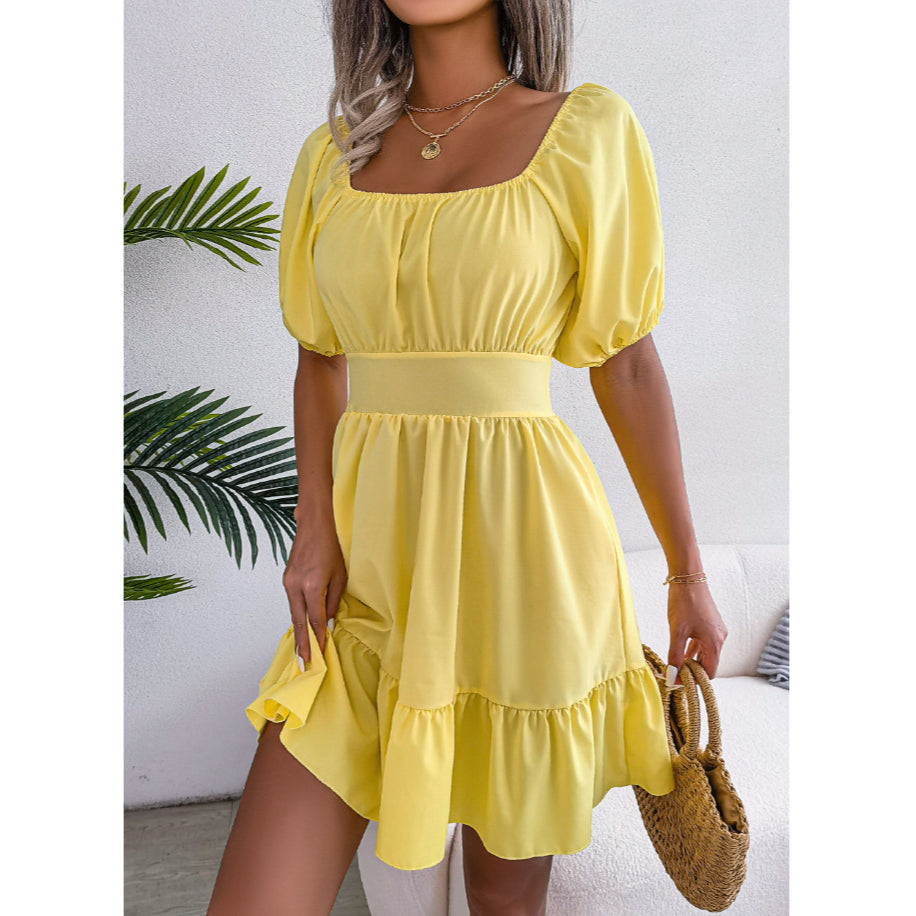 Casual Square Neck Open Back Tie Swing Dress Wholesale Dresses