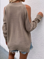 Off-Shoulder Solid Color Knitted Women'S Long-Sleeved Round Neck Wholesale Sweaters