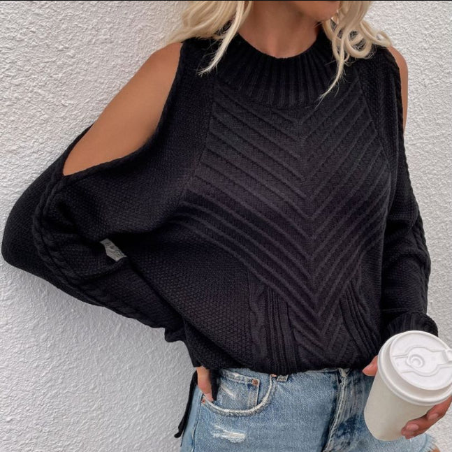 Off-Shoulder Solid Color Knitted Women'S Long-Sleeved Round Neck Wholesale Sweaters