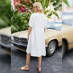 Women Fashion Bubble Sleeve Plain Color High Waist Wholesale A-line Dresses Summer