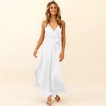 Sling Solid Color Plunge Neck Loose Wide-Leg Womens Slit Maxi Jump Suits Sexy Wholesale Jumpsuits