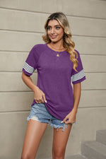 Stripe Stitching Loose Short Sleeve T-Shirt Wholesale Womens Tops