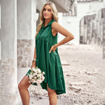 Sleeveless Solid Color Irregular Hem Tank Dress Wholesale Dresses