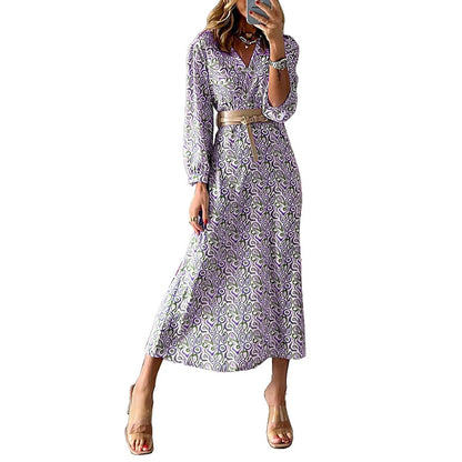 Fashionable V-Neck Long Sleeve Bohemian Print Maxi Dress Wholesale Dresses