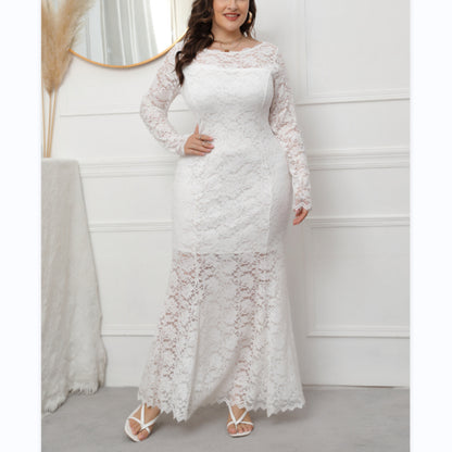 Elegant Women Curvy Fishtail Lace Maxi Dresses Wholesale Plus Size Clothing