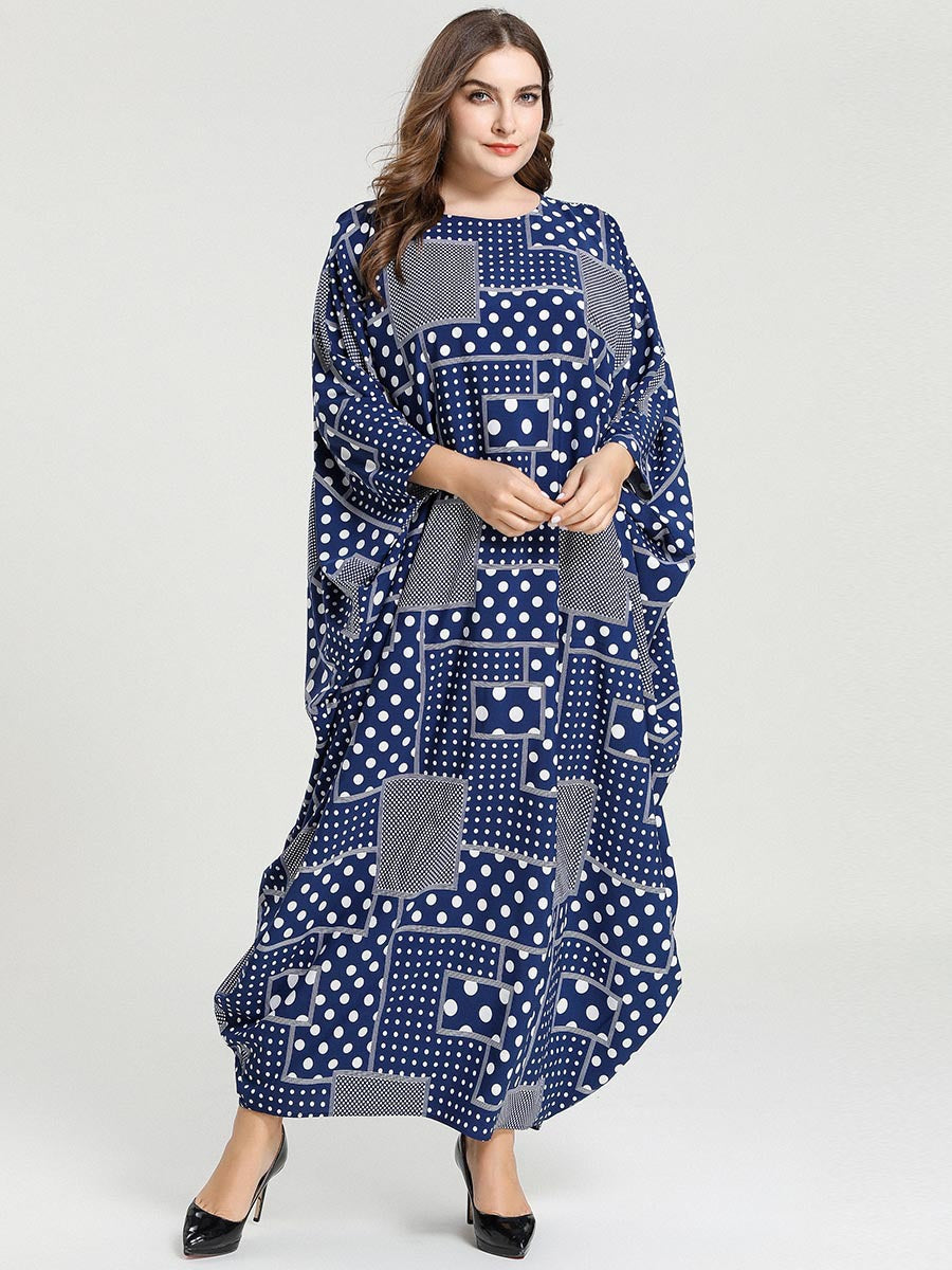 Casual Print Bat Sleeve Loose Maxi Dress Wholesale Plus Size Clothing