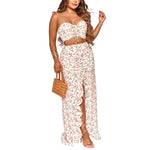 Resort Style Floral Printed Tube Tops & Ruffles Slit Maxi Skirts Sexy Wholesale Womens 2 Piece Sets