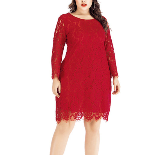 Elegant Round Neck Long Sleeve Curvy Dresses Wholesale Plus Size Clothing