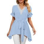 Solid Color Jacquard V-Neck Loose Chiffon Tunic Top Wholesale Womens Tops
