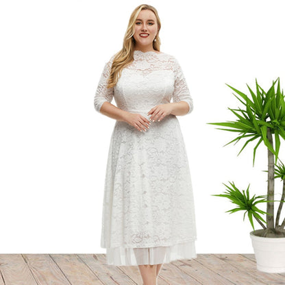 Lace Slim Fit Solid Color Patchwork Party Dress Wholesale Plus Size Women'S Clothing