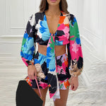 Printed Tie-Up Sexy Crop Tops & Shorts Resort Suits Wholesale Women'S 2 Piece Sets SON534812
