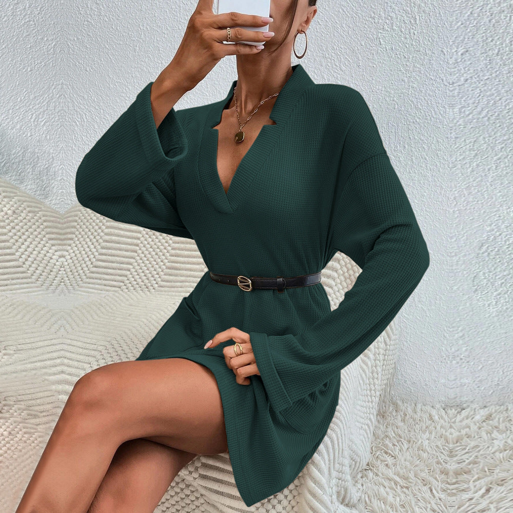 Loose V Neck Long Sleeve Dress Wholesale Dresses With Pocket