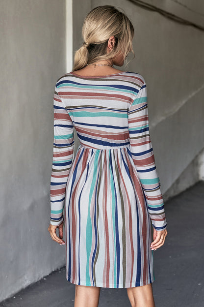 Classic Simple Casual Long-Sleeved Striped Color Contrast Dress Wholesale Dresses