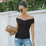 Solid Color Off Shoulder Close-Fitting Womens Warp Tops  Wholesale T Shirts
