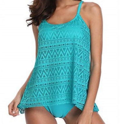 Embossing Solid Color Womens 2 Piece Sets Split Tankini Fashion Swimwear Wholesale Vendors