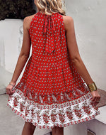 Fashion Print Halter Neck Dress Casual Resort Swing Wholesale Womens Bohemian Dresses With Pockets