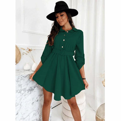 Casual Single-Breasted Shirt Dress Long Sleeve Solid Color Wholesale Dresses With Belt