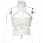 White Sexy Navel Hollow Bandage Halter Tube Top Wholesale Crop Tops Trendy Women'S Clubwear