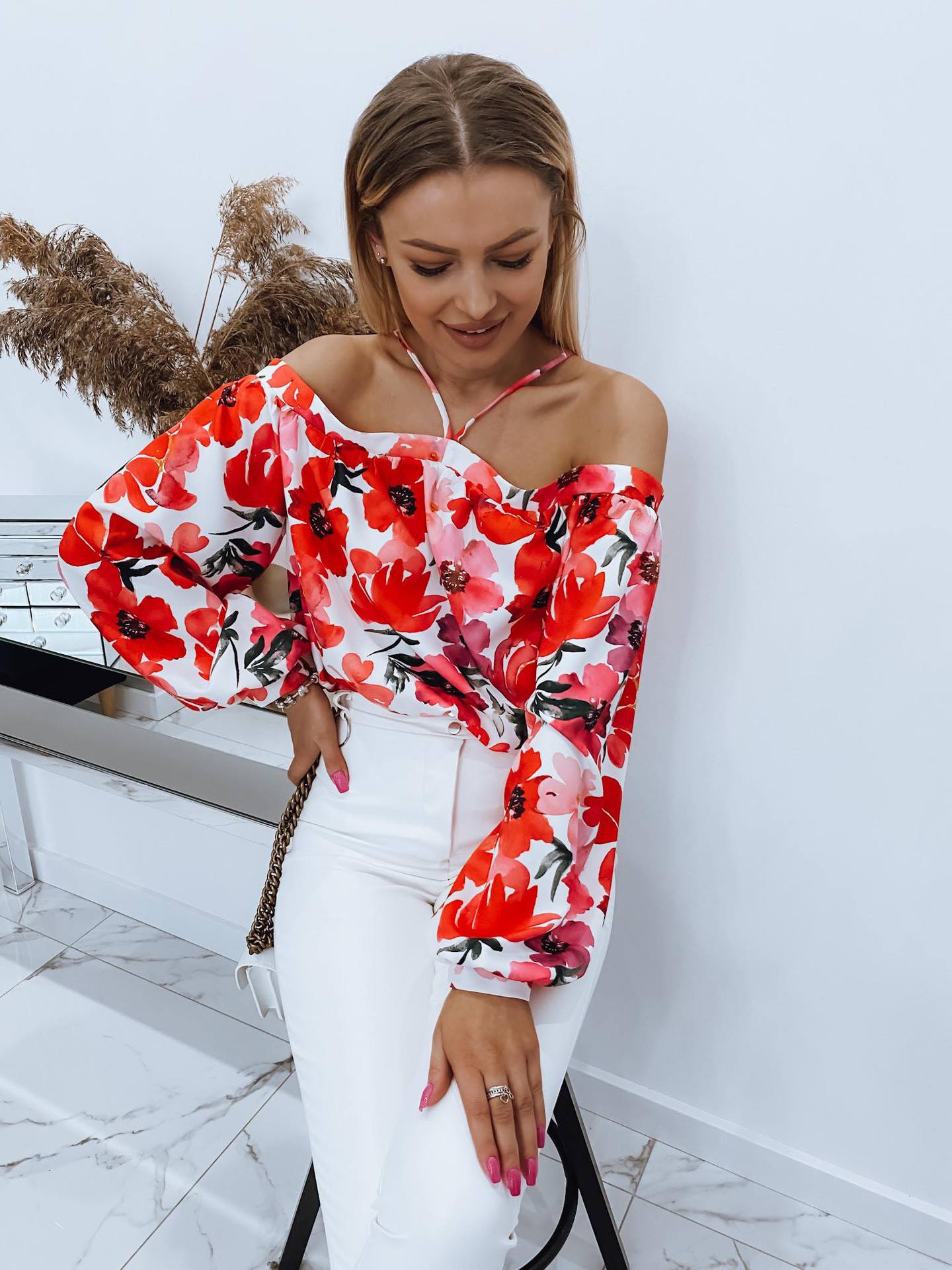 Chiffon Sexy Sling Backless Off Shoulder Floral Tops Wholesale Womens Long Sleeve T Shirts