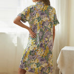 Short Sleeve Floral Print Single-Breasted Lapel Midi A-Line Dress Casual Wholesale Shirt Dresses