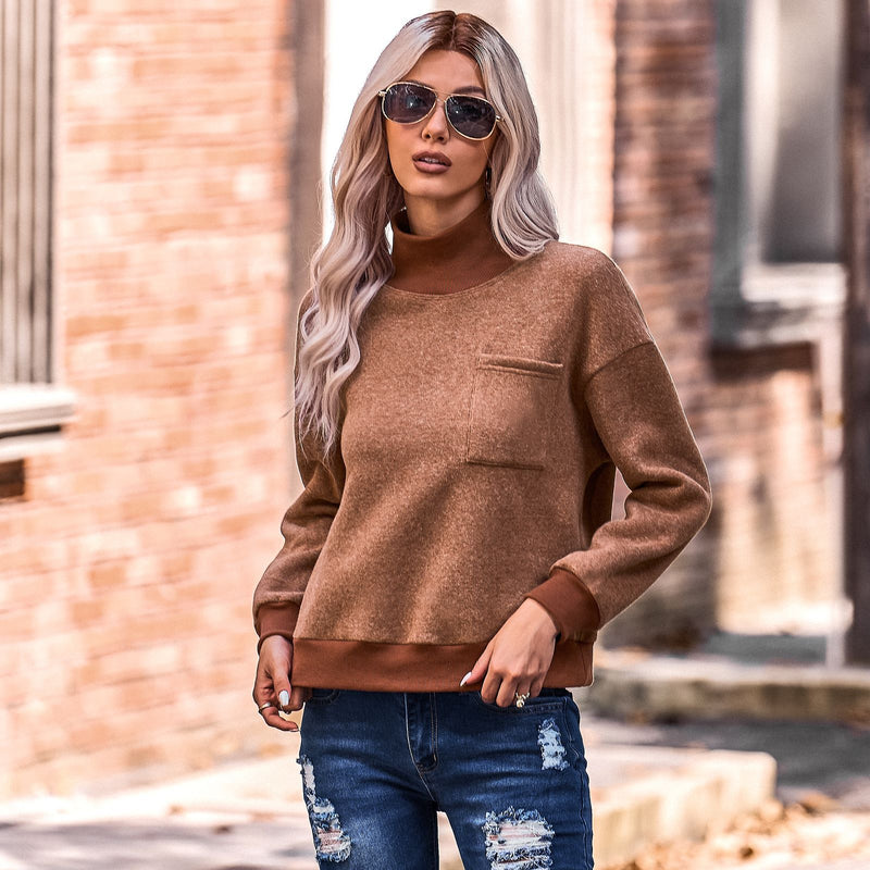 Solid Color Turtleneck Casual Sweatshirts Wholesale Womens Tops